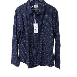 Mens Button Up Shirt Navy Diamond Print Level Ten Size 2XL‎ Y2K Cotton Casual
